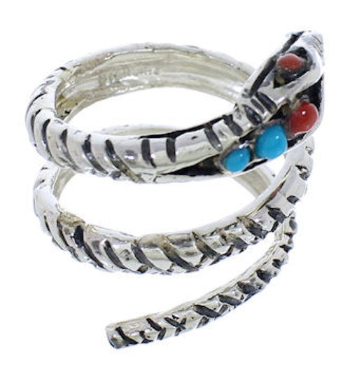 Coral Turquoise Silver Snake Southwest Jewelry Ring Size 6-1/4 MX23648